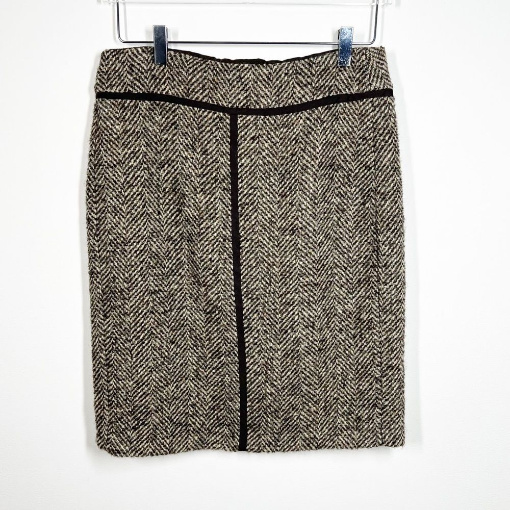 ‘S MaxMara Women's Size 8 Brown Tweed Herringbone Knee Length Virgin Wool Skirt